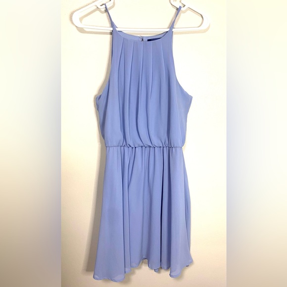 Francesca’s Blue Rain Halter Sheath Mini Dress Periwinkle Size Medium - Picture 2 of 7